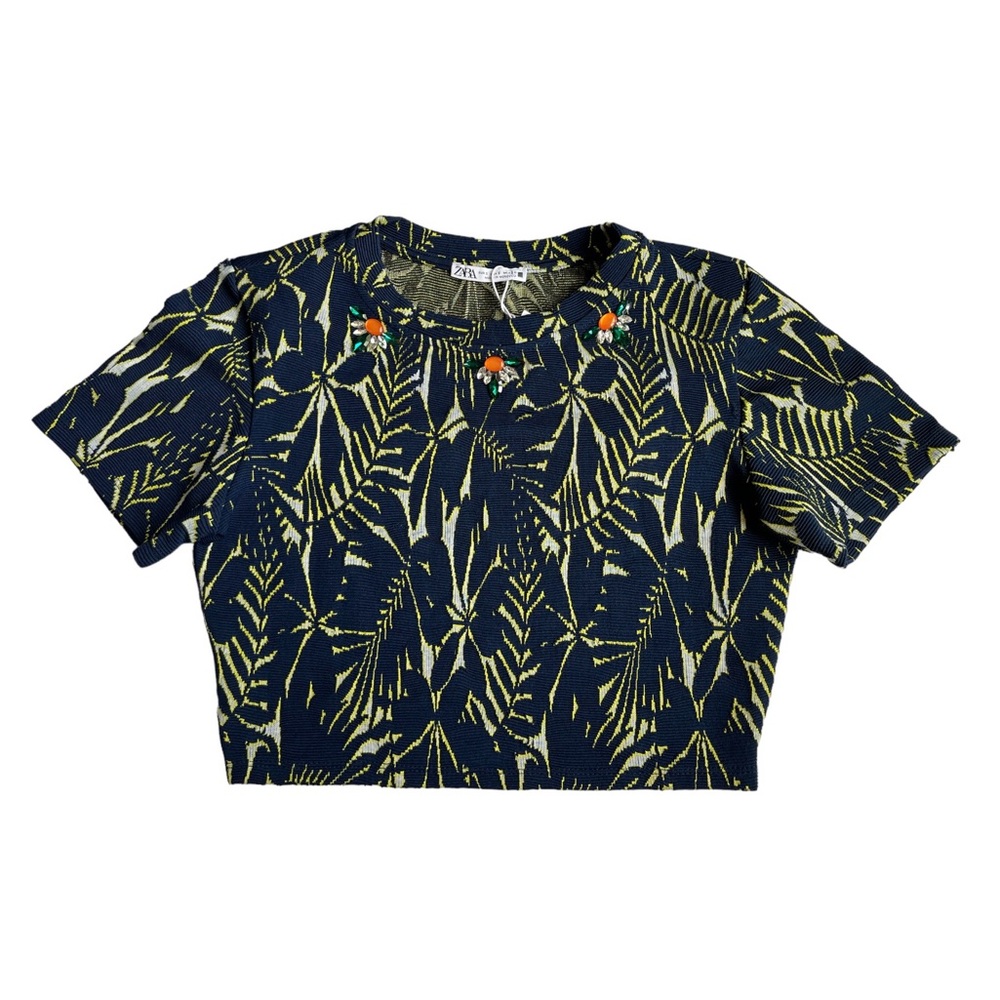 Zara NWT Tropical Rhinestone Crop Top